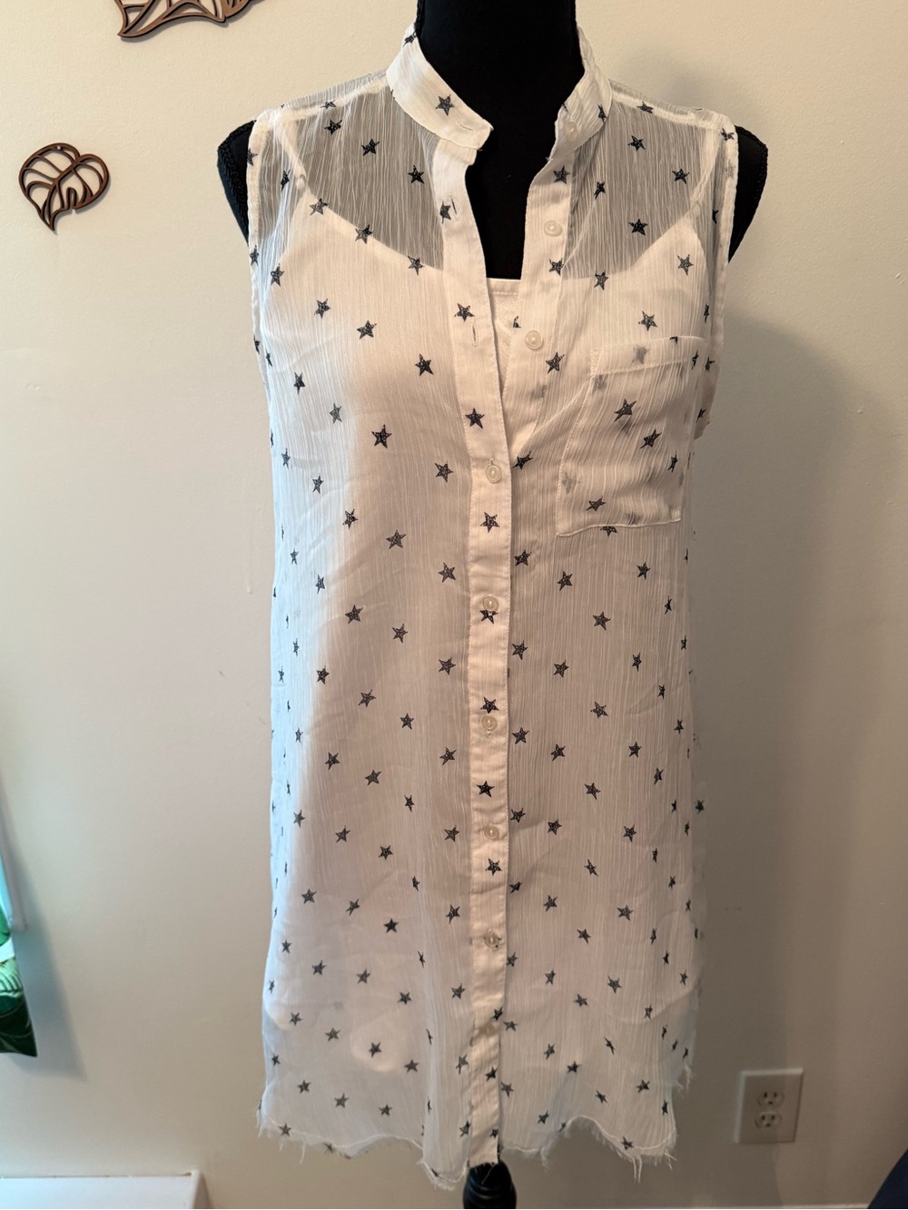 RVCA Sleeveless Star-Print White Tunic
